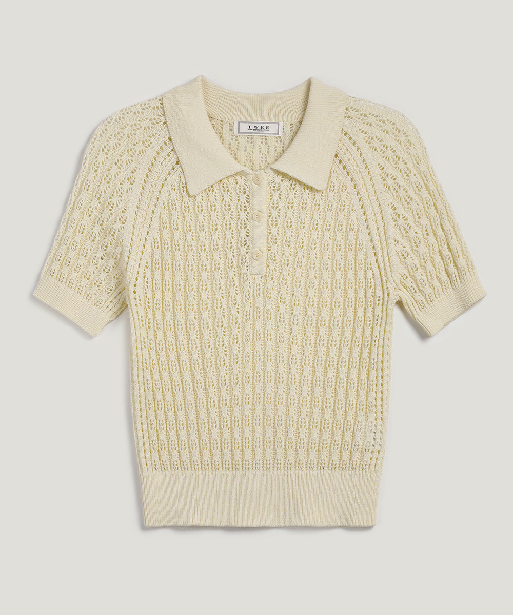 [TWEE] Risael Punching Collar Short-Sleeve Knit