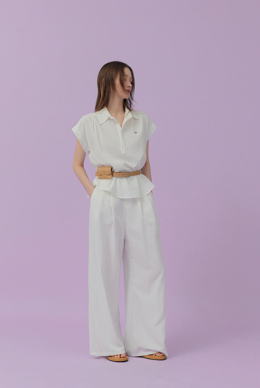 [TWEE] Unt Pin-Tuck Collar Overfit Shirt