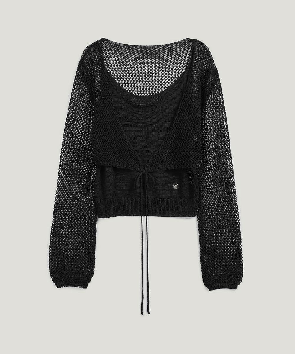 [TWEE] Louver Punching Knit Tank Cardigan Set