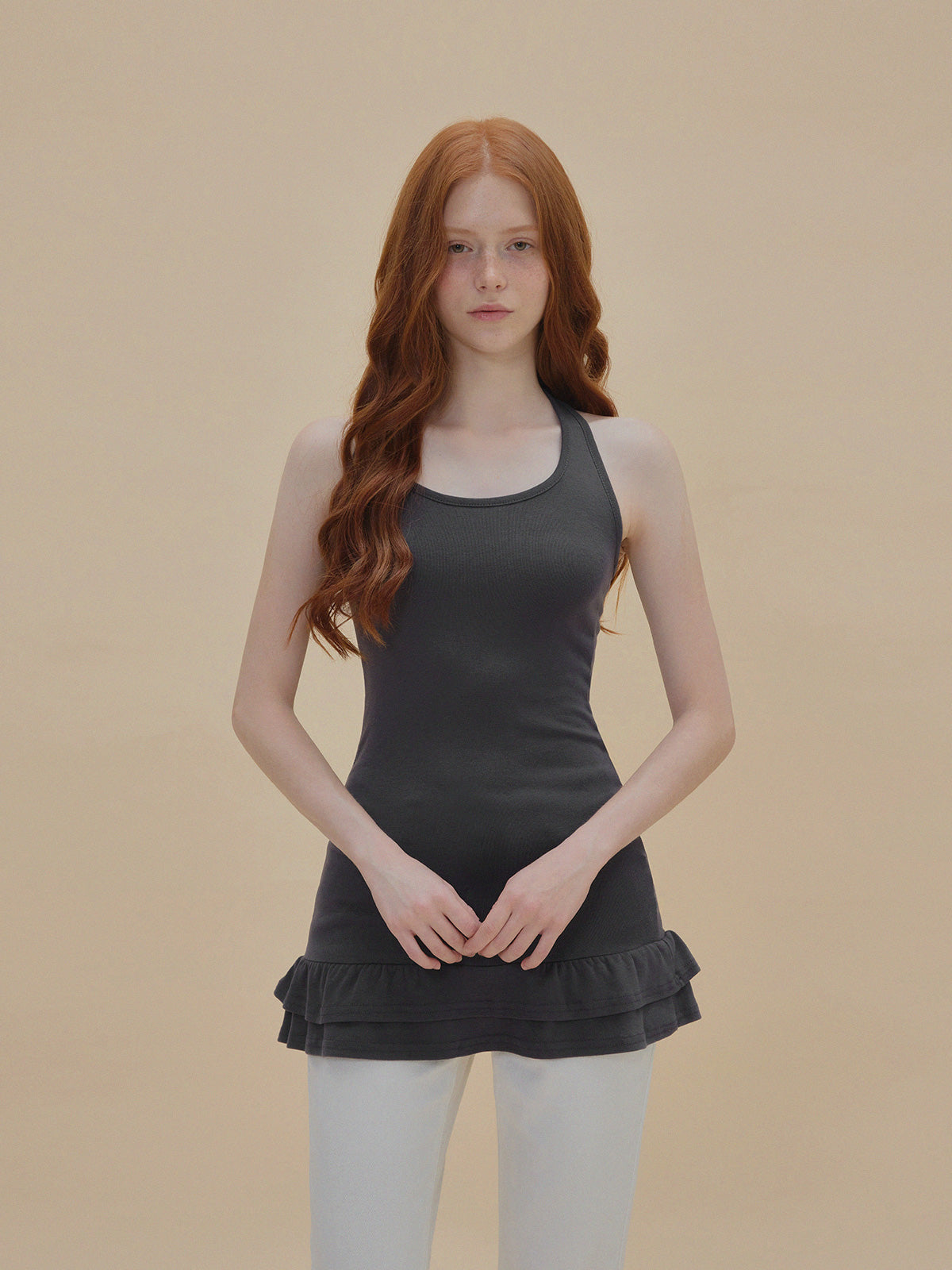 【TWEE】Beol halterneck frill sleeveless top.