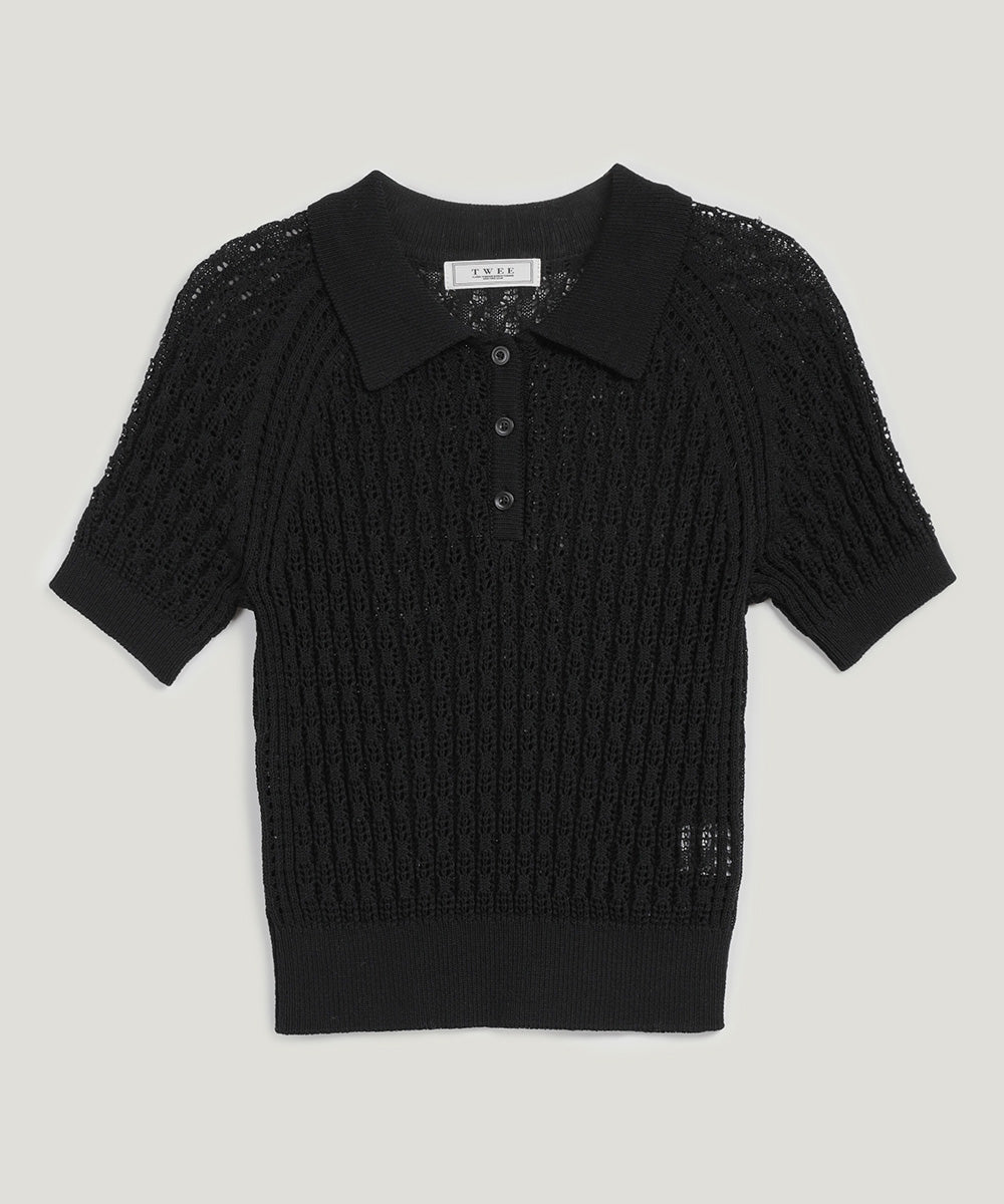 [TWEE] Risael Punching Collar Short-Sleeve Knit