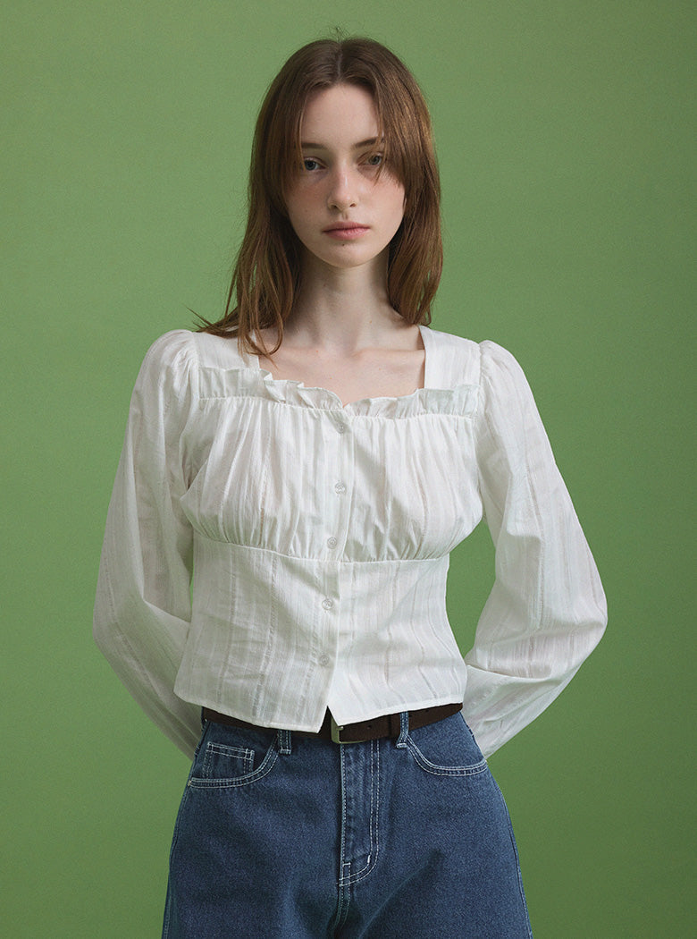 [TWEE] Mof Frill Crop Blouse