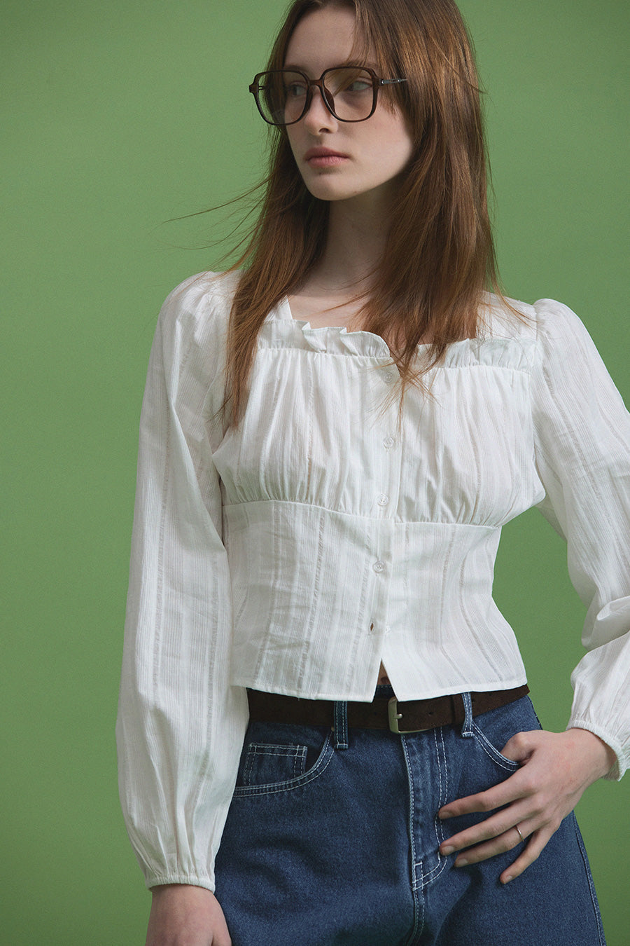 [TWEE] Mof Frill Crop Blouse
