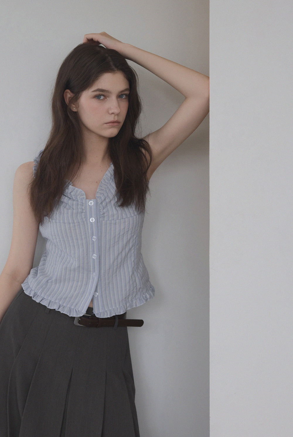 [TWEE] Luhard Frill Stripe 2-Way Blouse