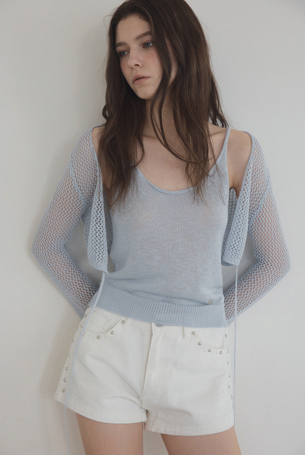 [TWEE] Louver Punching Knit Tank Cardigan Set