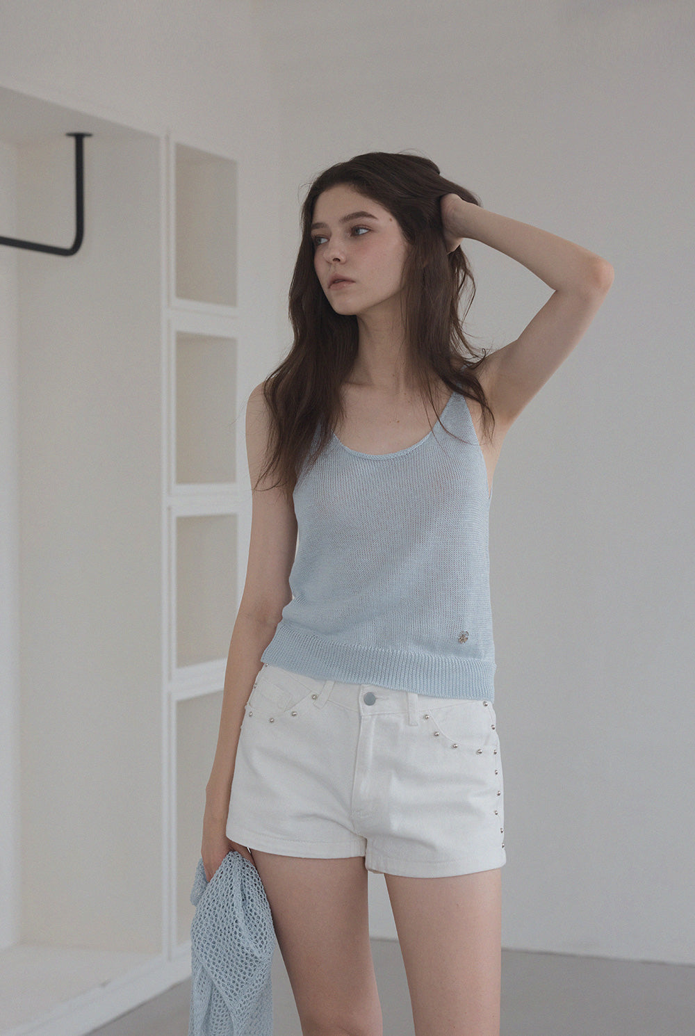 [TWEE] Louver Punching Knit Tank Cardigan Set