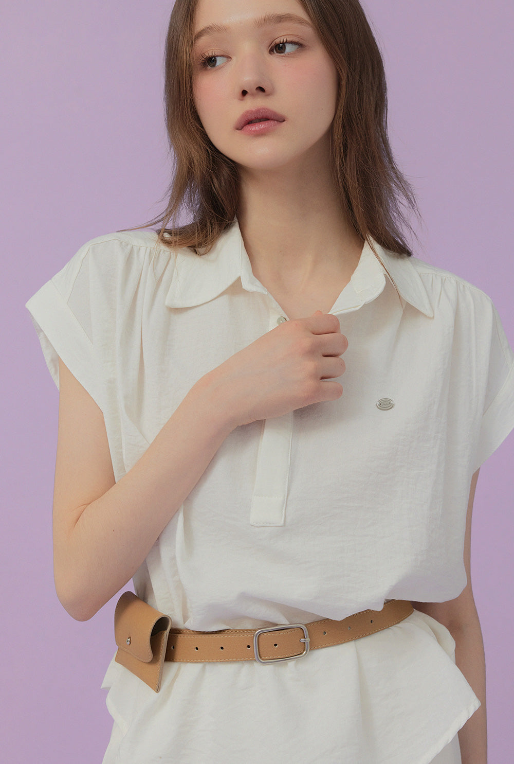 [TWEE] Unt Pin-Tuck Collar Overfit Shirt