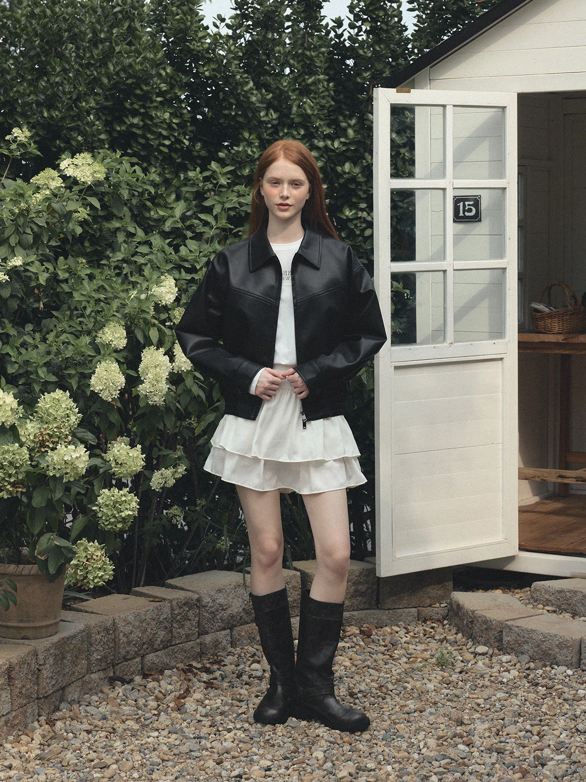 [TWEE] Loved Collar Blouson Jumper [Suede/ Leather]