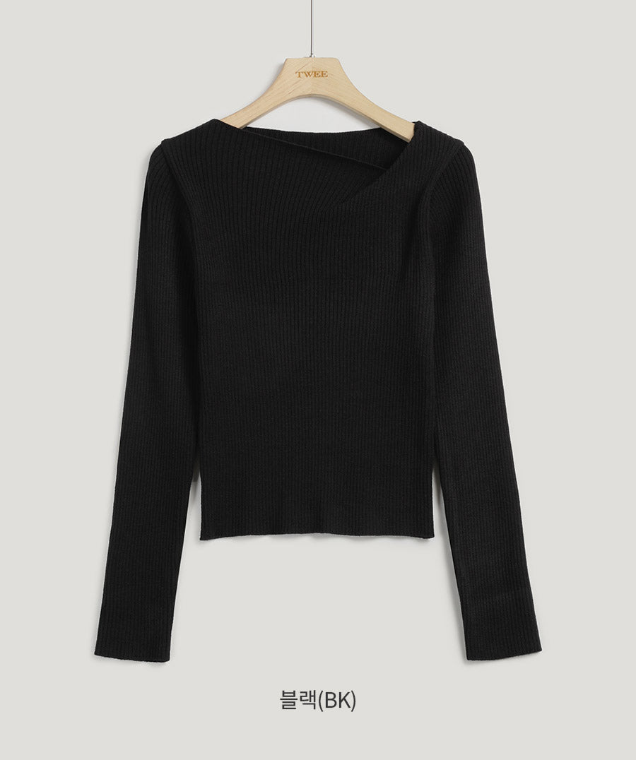 [TWEE] Tinin Asymmetric Neck Ribbed Knit