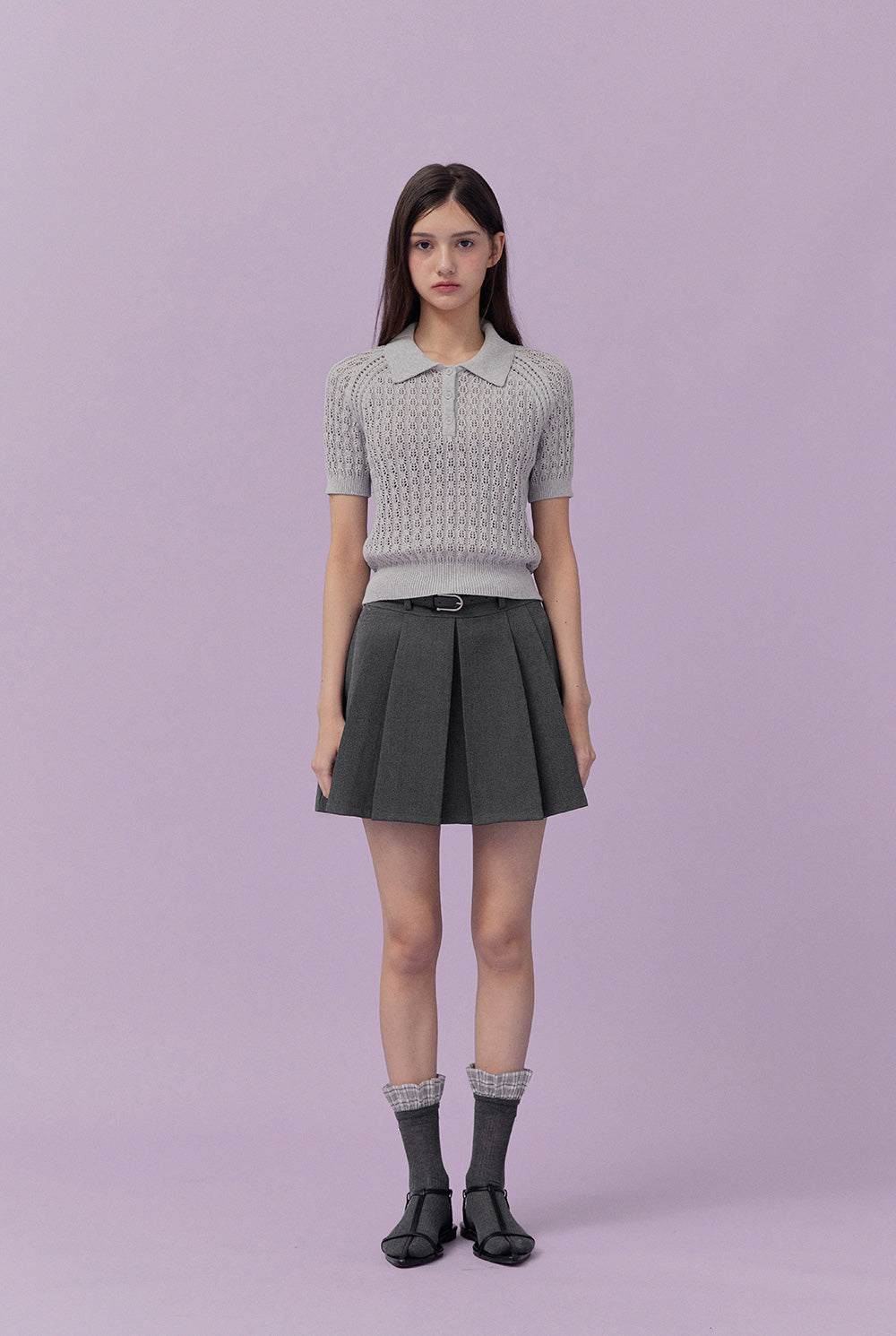 [TWEE] Risael Punching Collar Short-Sleeve Knit