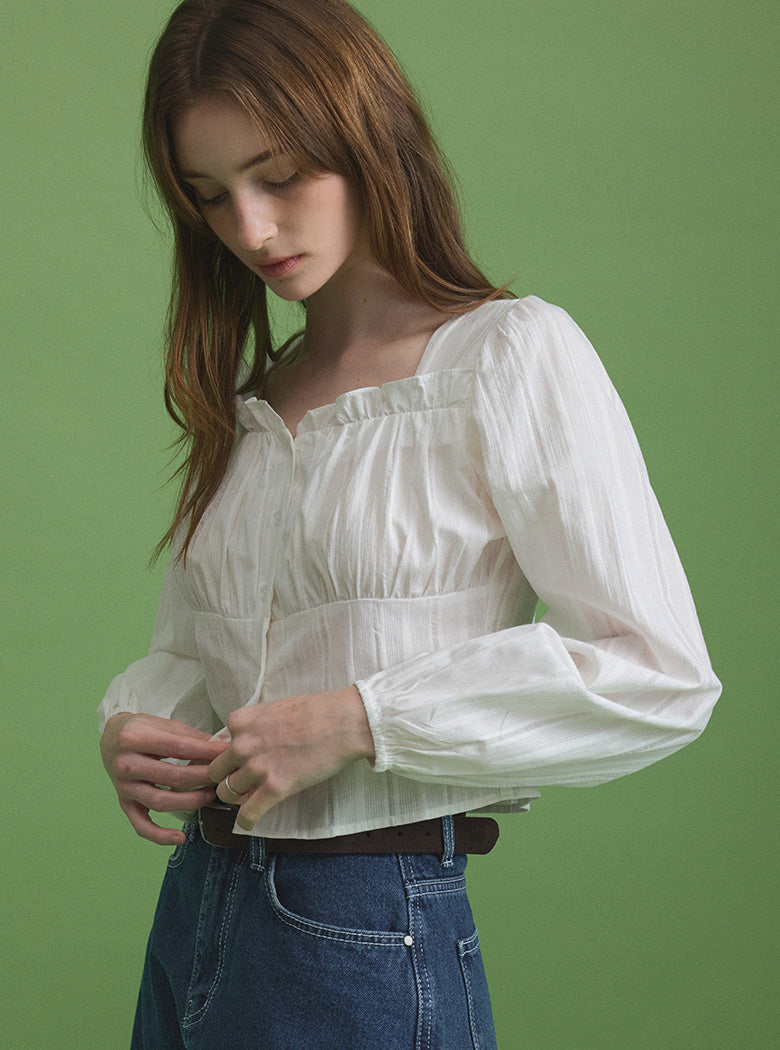 [TWEE] Mof Frill Crop Blouse