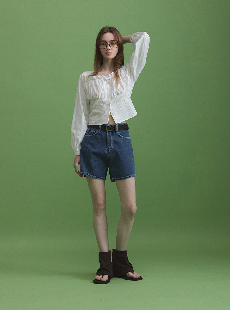 [TWEE] Mof Frill Crop Blouse