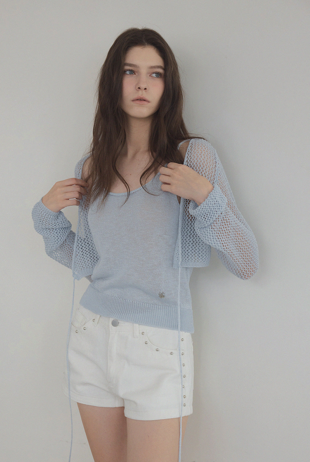 [TWEE] Louver Punching Knit Tank Cardigan Set