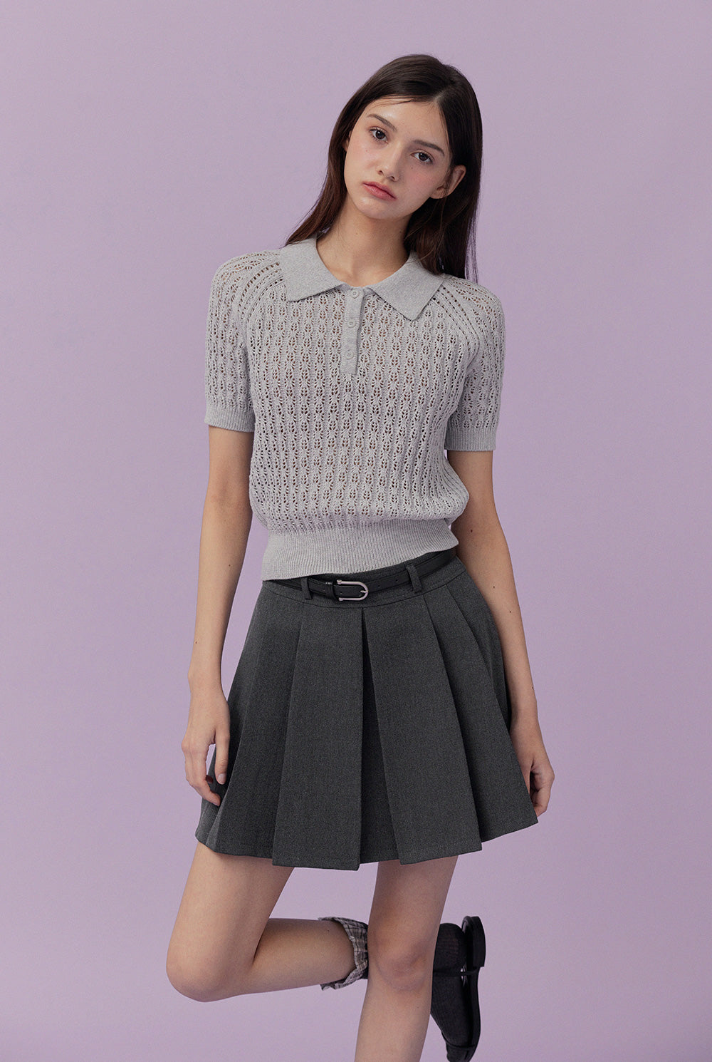 [TWEE] Risael Punching Collar Short-Sleeve Knit