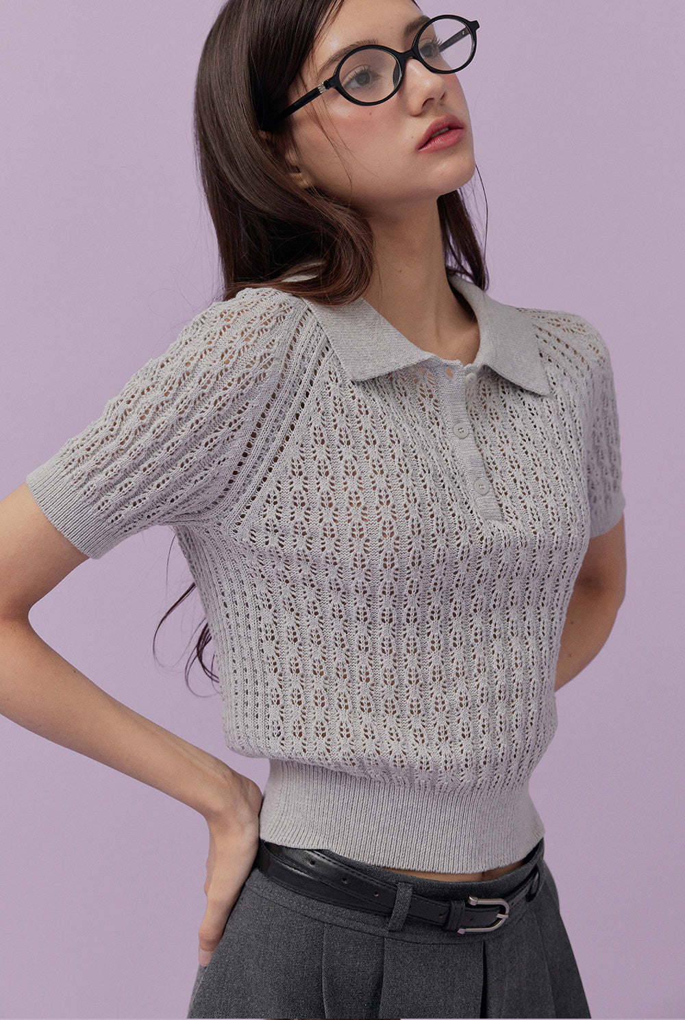 [TWEE] Risael Punching Collar Short-Sleeve Knit