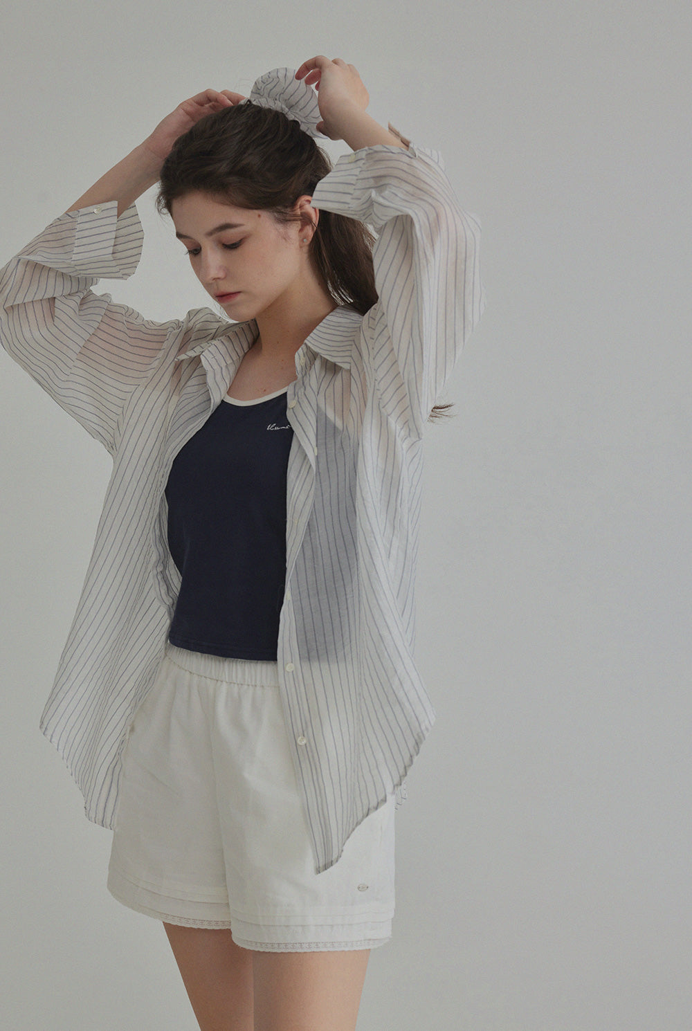 [TWEE] Benrit Oversized Stripe Shirt (with Scrunchie Set)