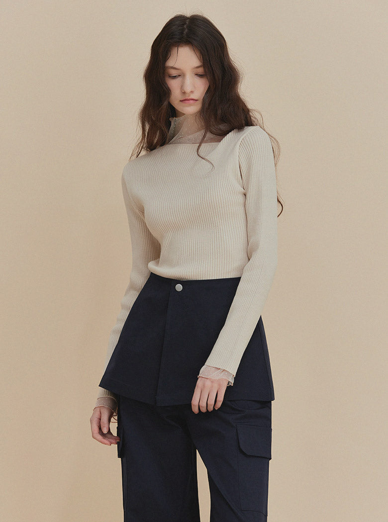 [TWEE] Tinin Asymmetric Neck Ribbed Knit