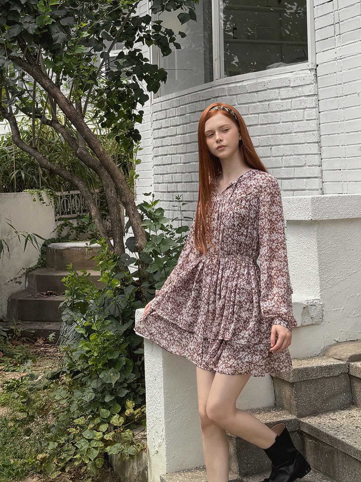 [TWEE] Sita Printed Chiffon Tiered Long Dress