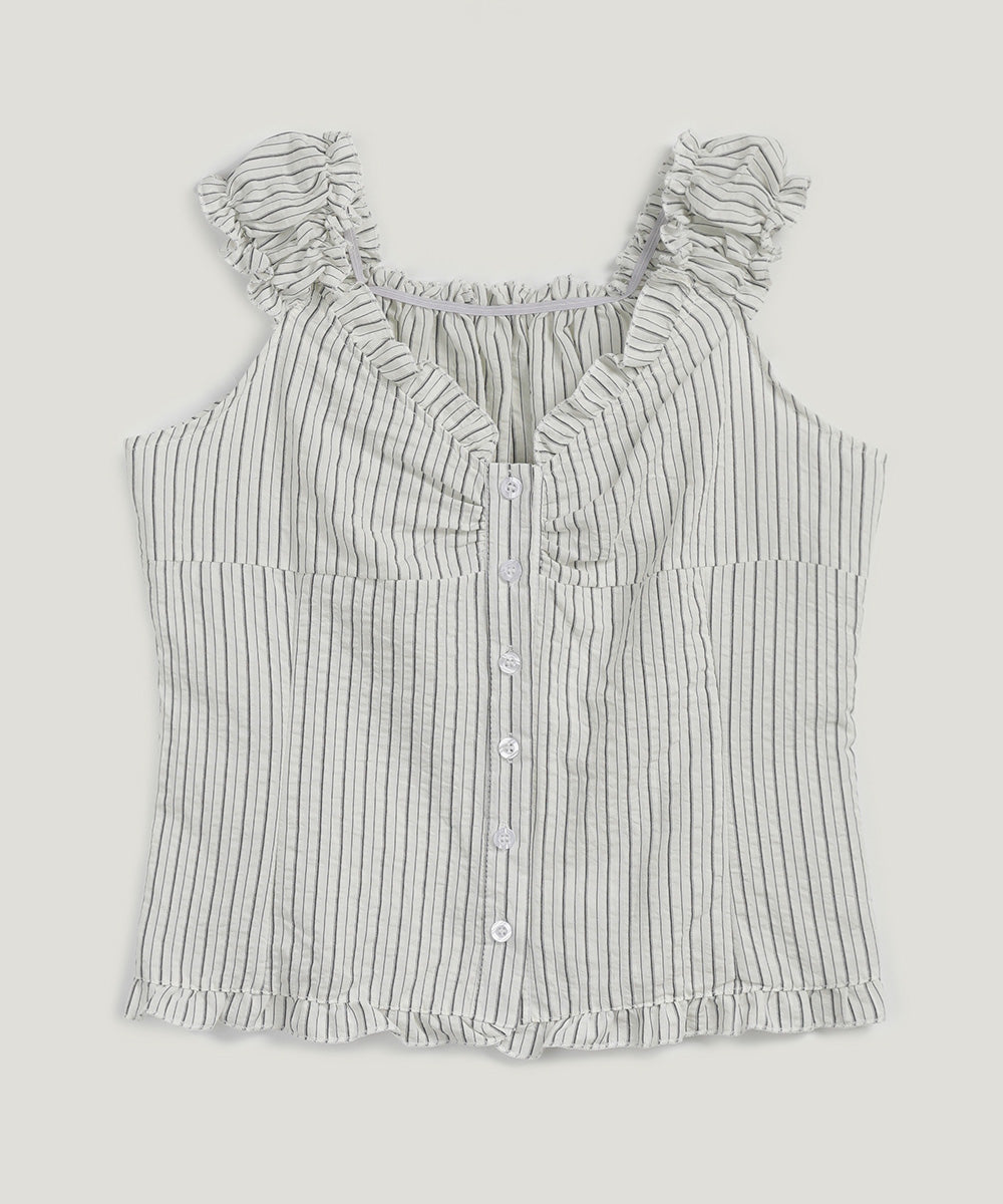 [TWEE] Luhard Frill Stripe 2-Way Blouse