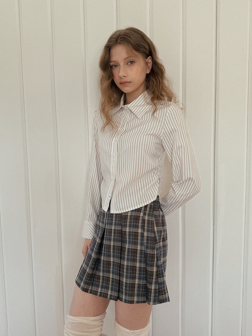 【TWEE】Thomson Stripe Shirring Long Sleeve Shirt