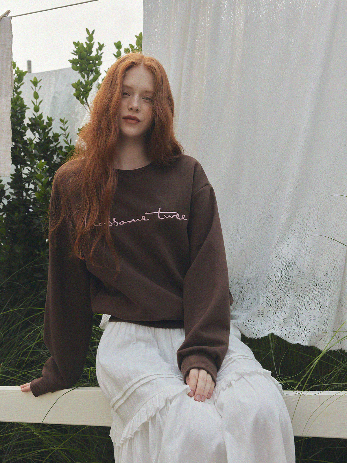 【TWEE】Poeden Big Lettering Embroidered Sweatshirt