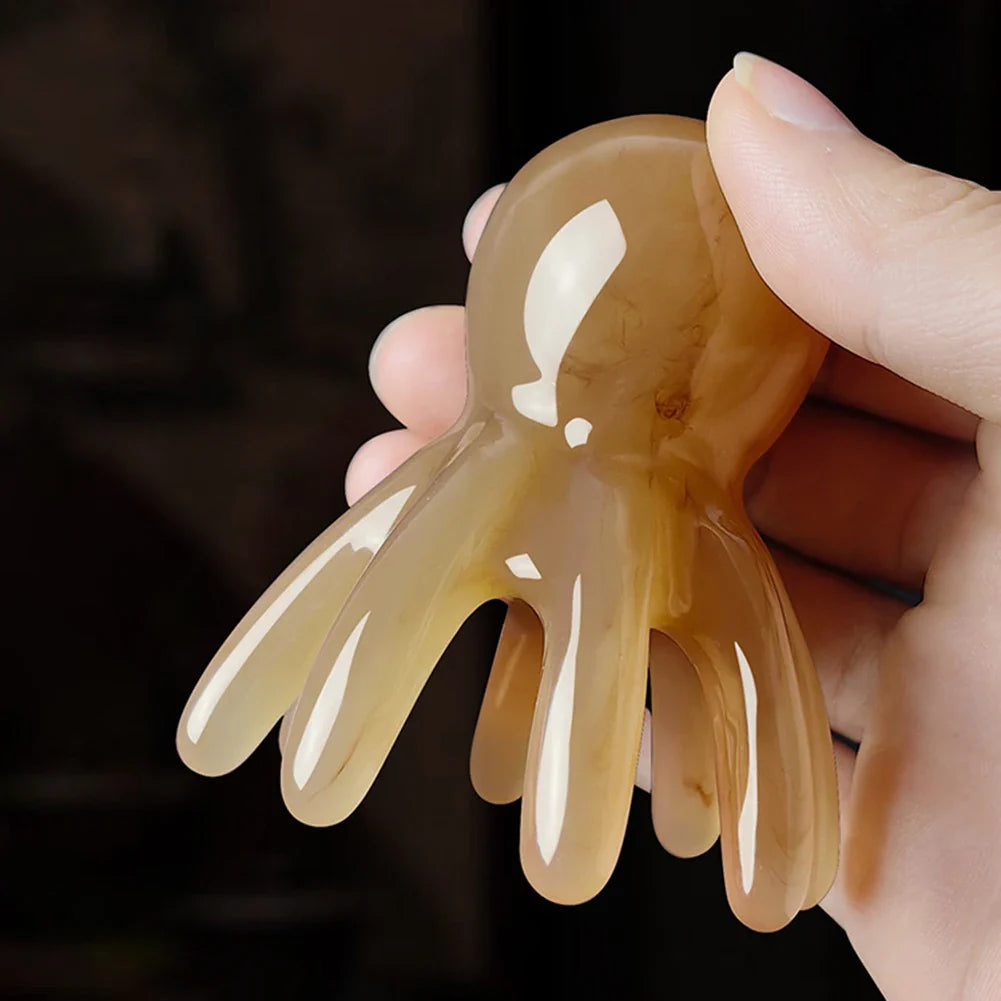 NNEOBA 2Pcs Portable Resin Octopus Massage Comb 8 Prong Brown