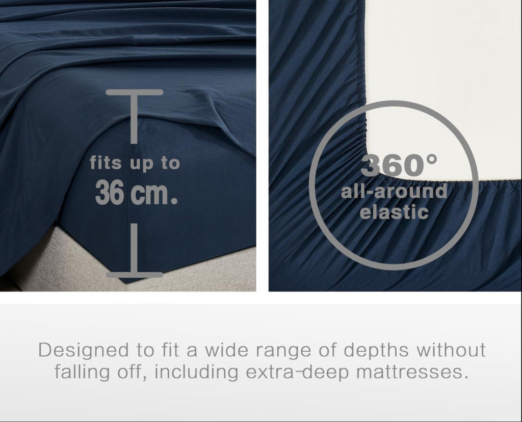 NNEDSZ Vintage Washed Microfibre Sheet Set with 1 Pillowcase - Navy - King Single