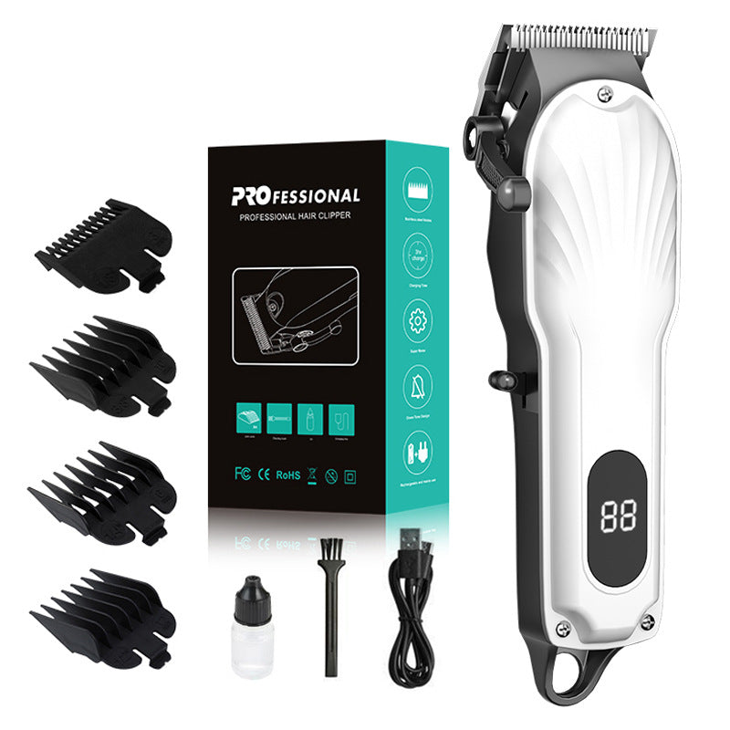 NNEDSZ White Professional Cordless Hair Clipper with LED Display - Rechargeable Electric Hair Trimmer for Men