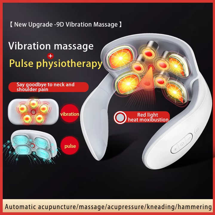 NNEDSZ White Portable Electric Neck Massager – Intelligent Pulse Therapy with Heat and 4 Massage Heads