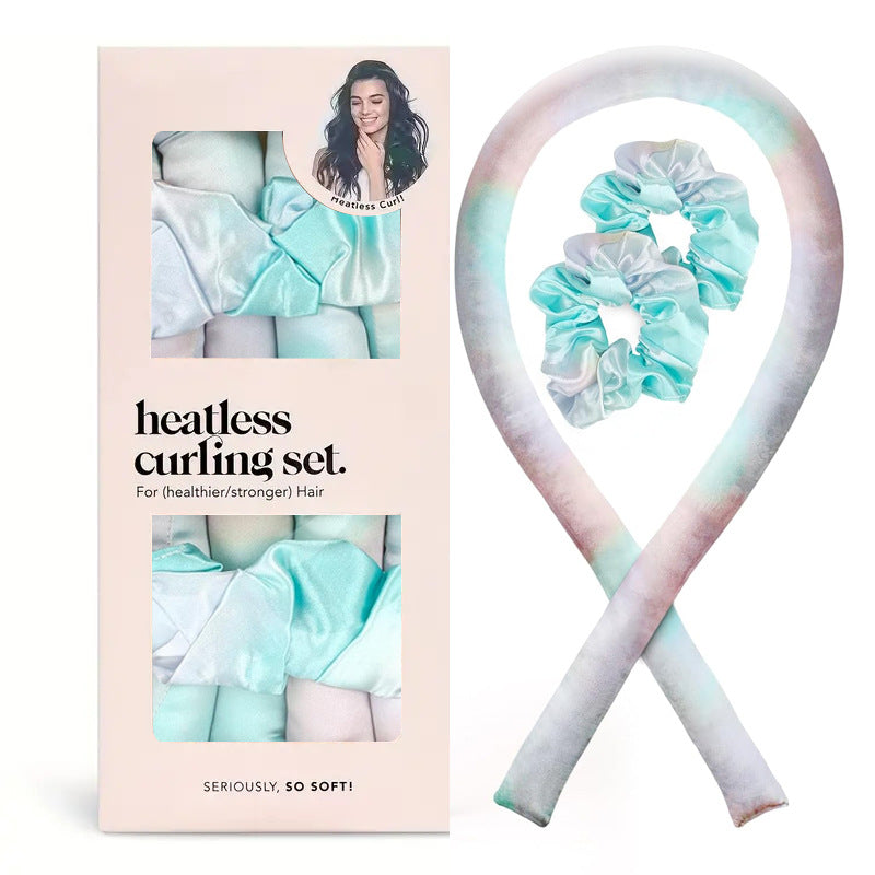 NNEDSZ 2 Pcs Blue And Pink Smudge Satin Heatless Hair Curling Rod Set for Sleep-In Styling | No Heat Damage | Tie-Dye Design