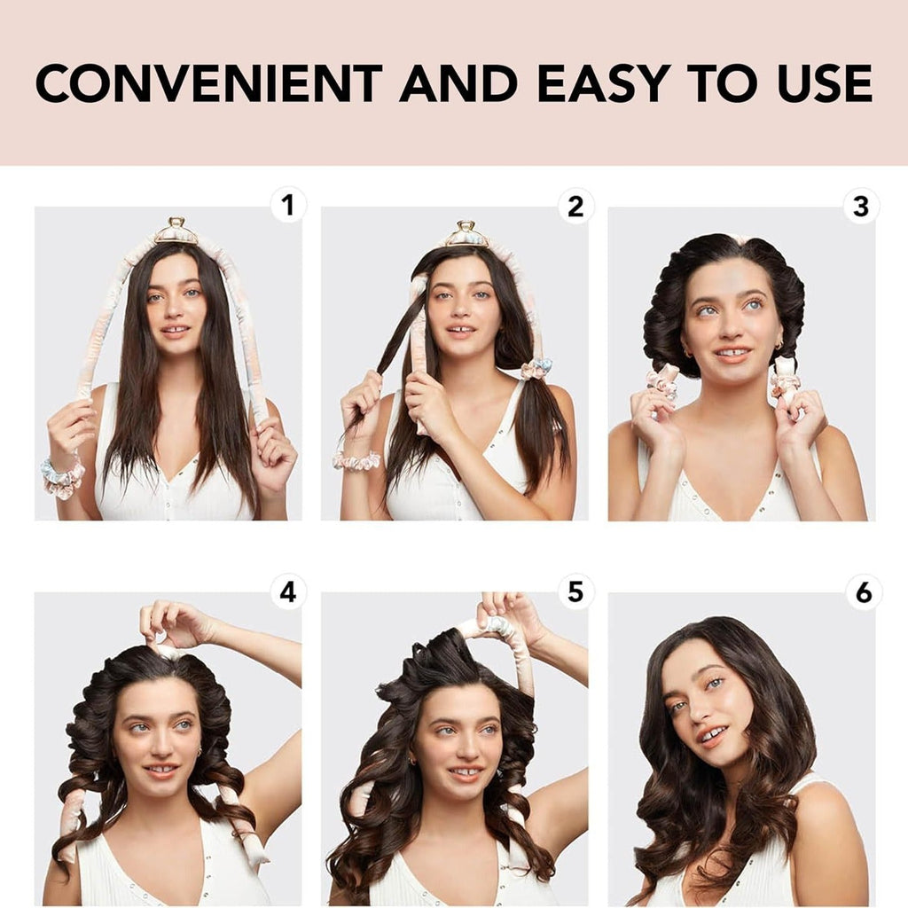 NNEDSZ 2 Pcs Blue And Pink Smudge Satin Heatless Hair Curling Rod Set for Sleep-In Styling | No Heat Damage | Tie-Dye Design