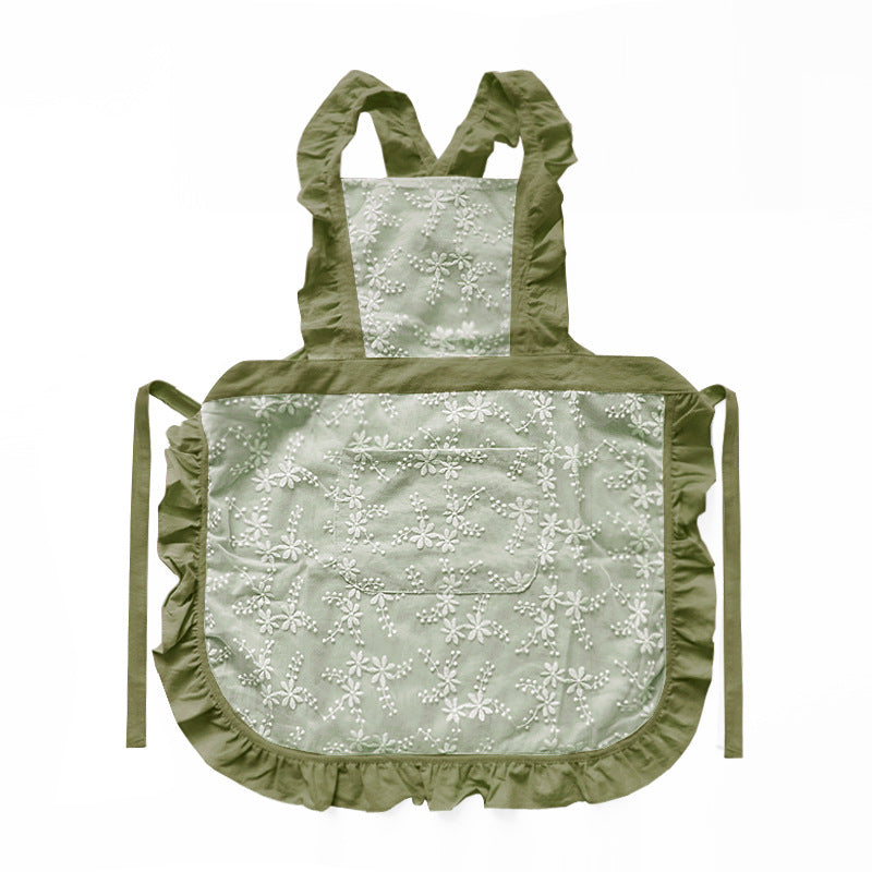 NNEDSZ Green Ruffled Kitchen Apron with Floral Lace - Comfortable Baking & Crafting Apron