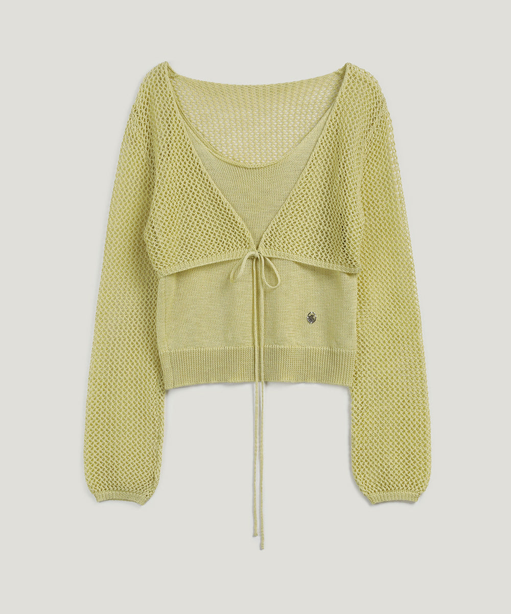 [TWEE] Louver Punching Knit Tank Cardigan Set