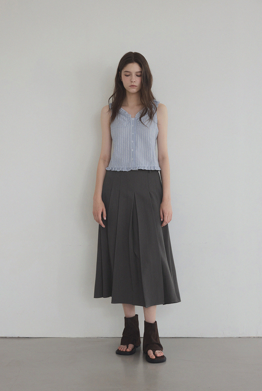 [TWEE] Luhard Frill Stripe 2-Way Blouse