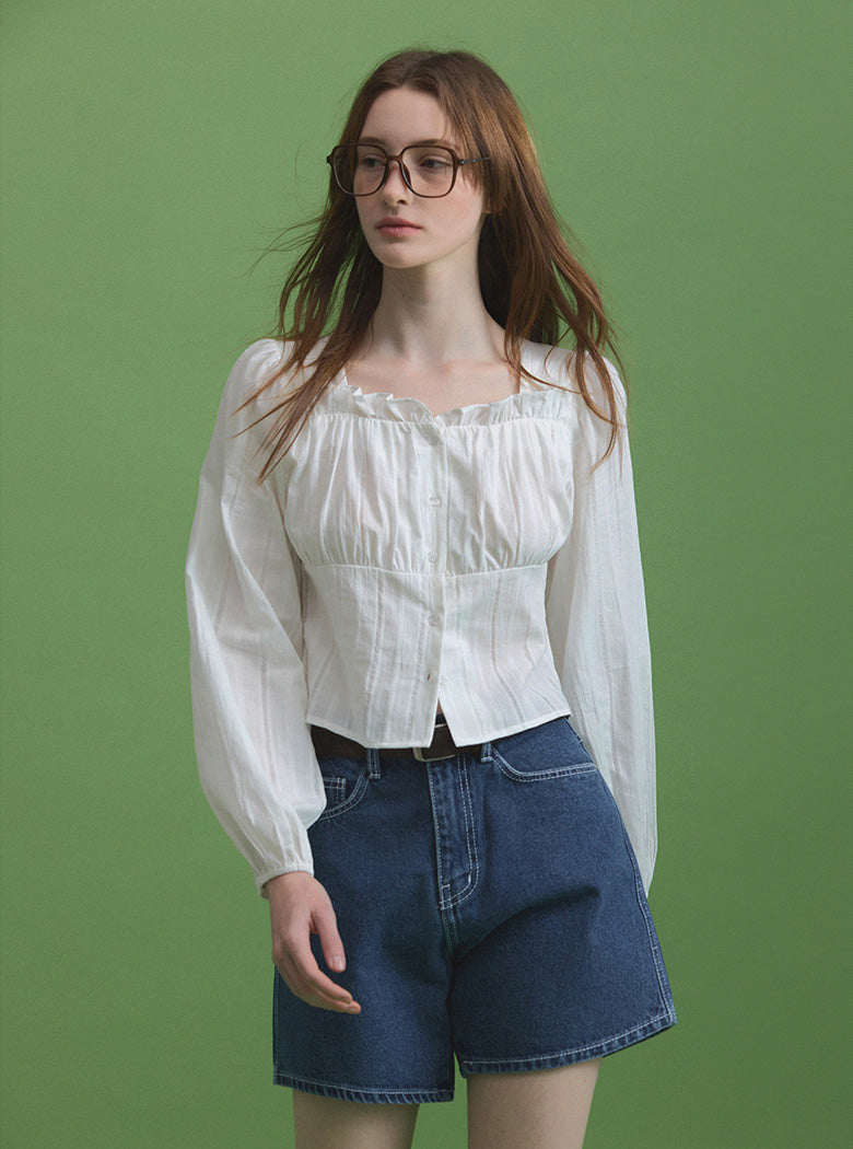 [TWEE] Mof Frill Crop Blouse