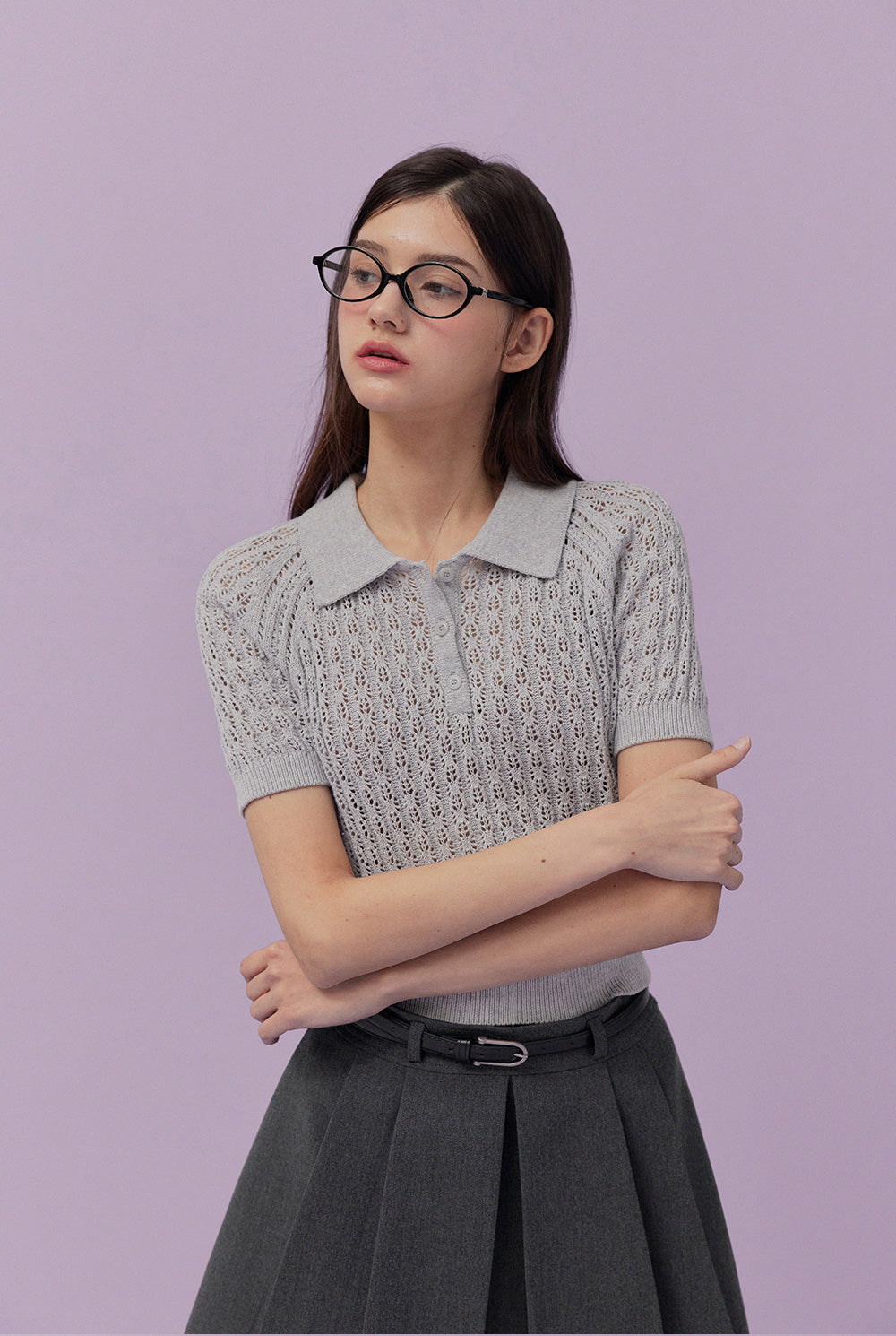 [TWEE] Risael Punching Collar Short-Sleeve Knit