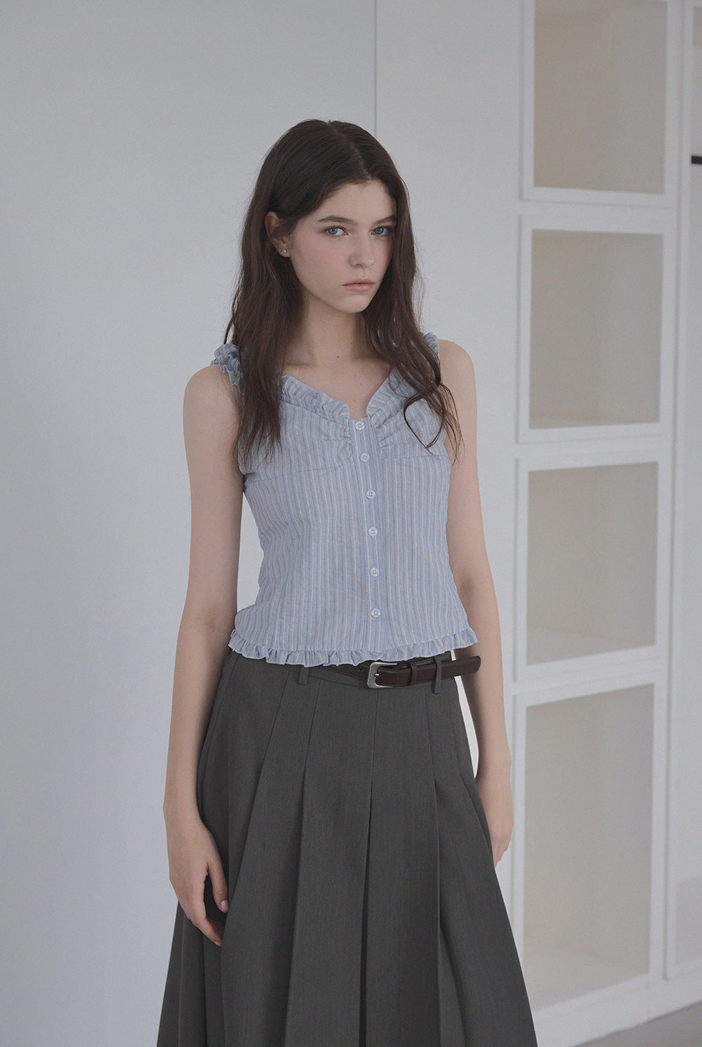 [TWEE] Luhard Frill Stripe 2-Way Blouse