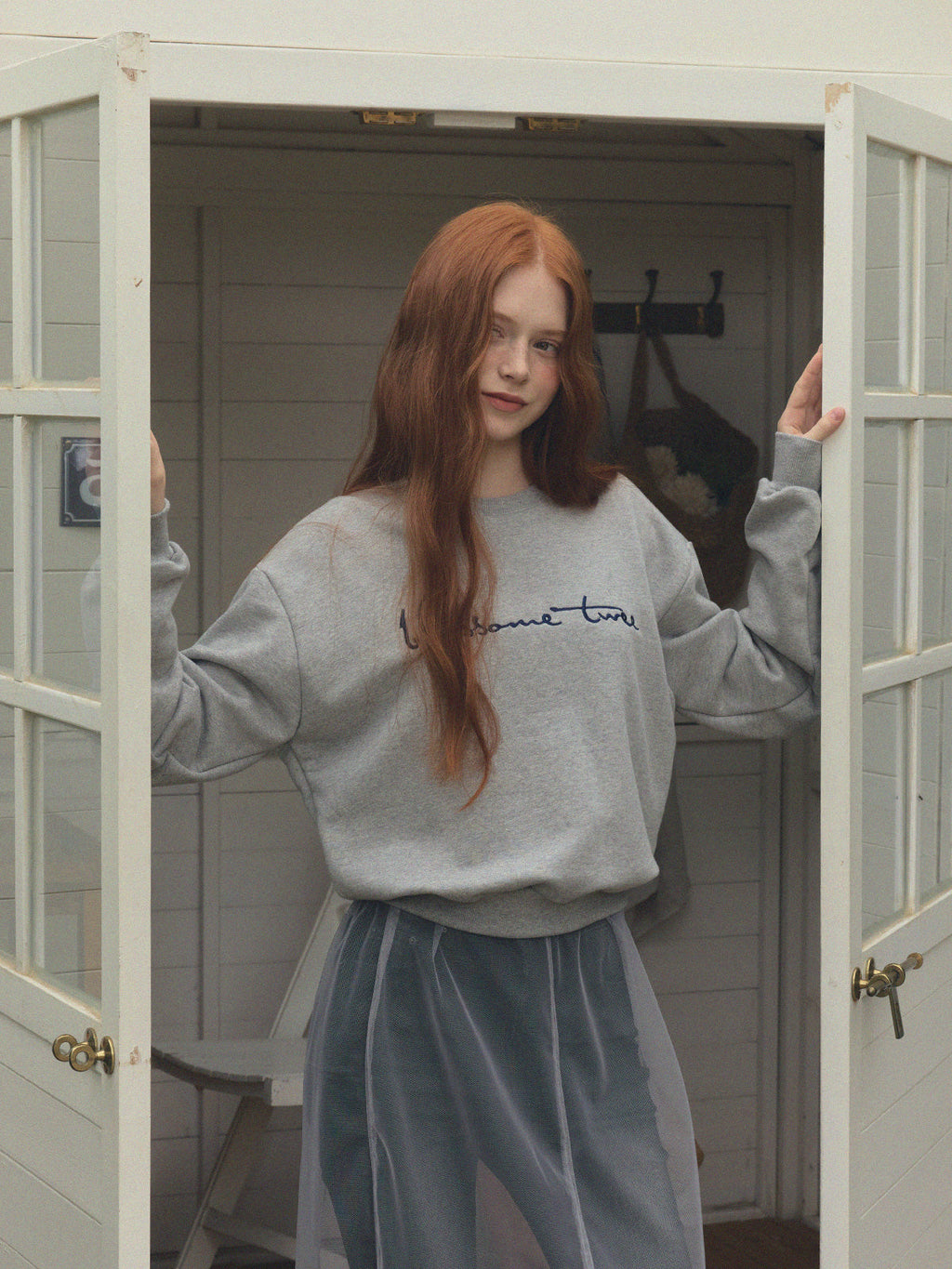 【TWEE】Poeden Big Lettering Embroidered Sweatshirt