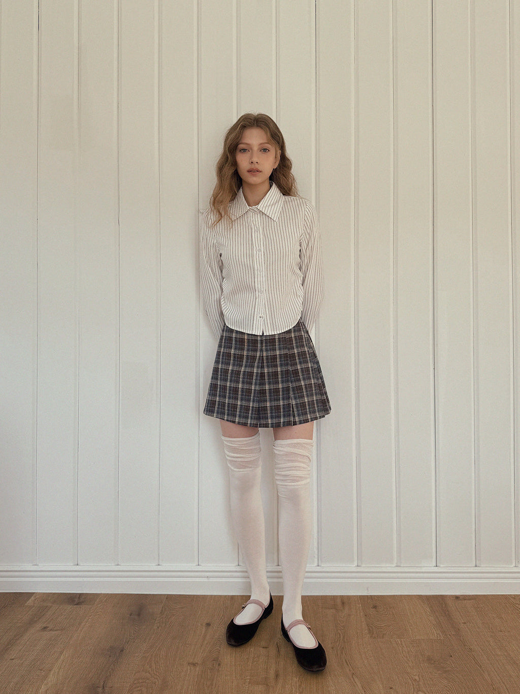 【TWEE】Thomson Stripe Shirring Long Sleeve Shirt