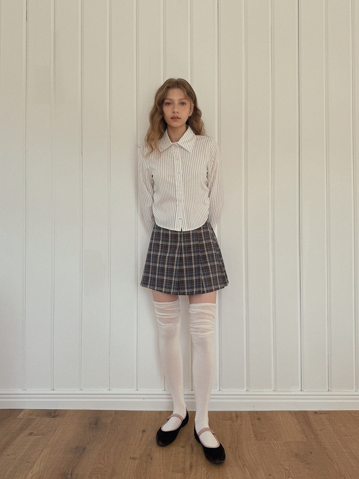 【TWEE】Thomson Stripe Shirring Long Sleeve Shirt