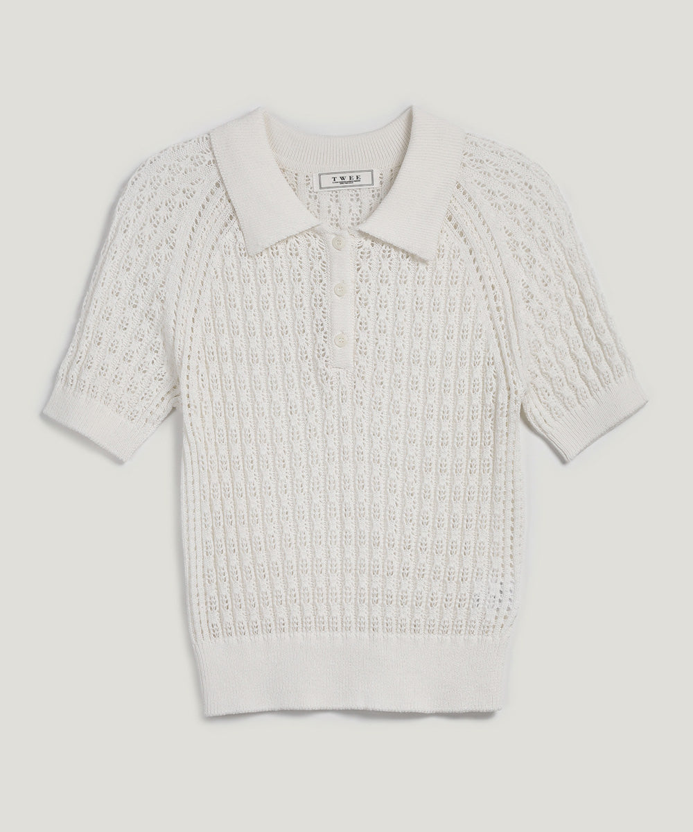 [TWEE] Risael Punching Collar Short-Sleeve Knit