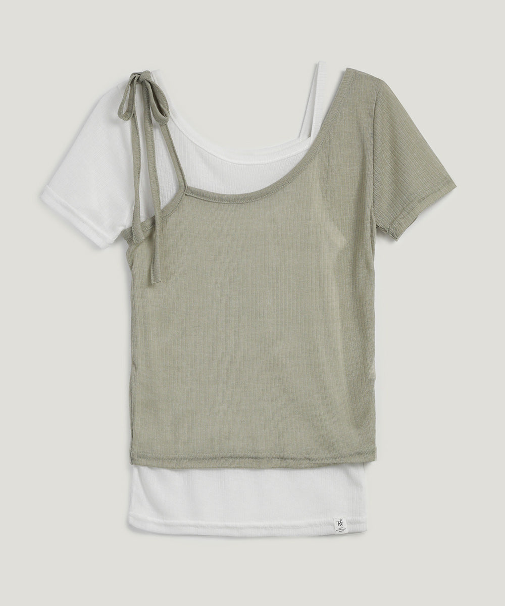 [TWEE] Winb Colorblock Layered Short Sleeve T-Shirt