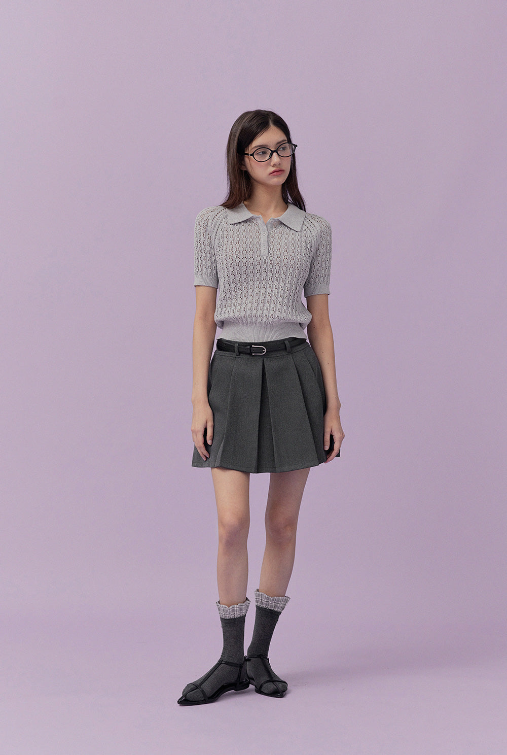 [TWEE] Risael Punching Collar Short-Sleeve Knit