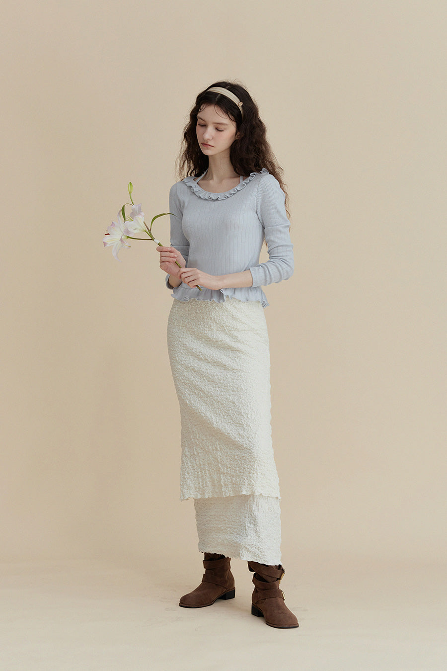 [TWEE] Neoze Layered Shirring Long Skirt