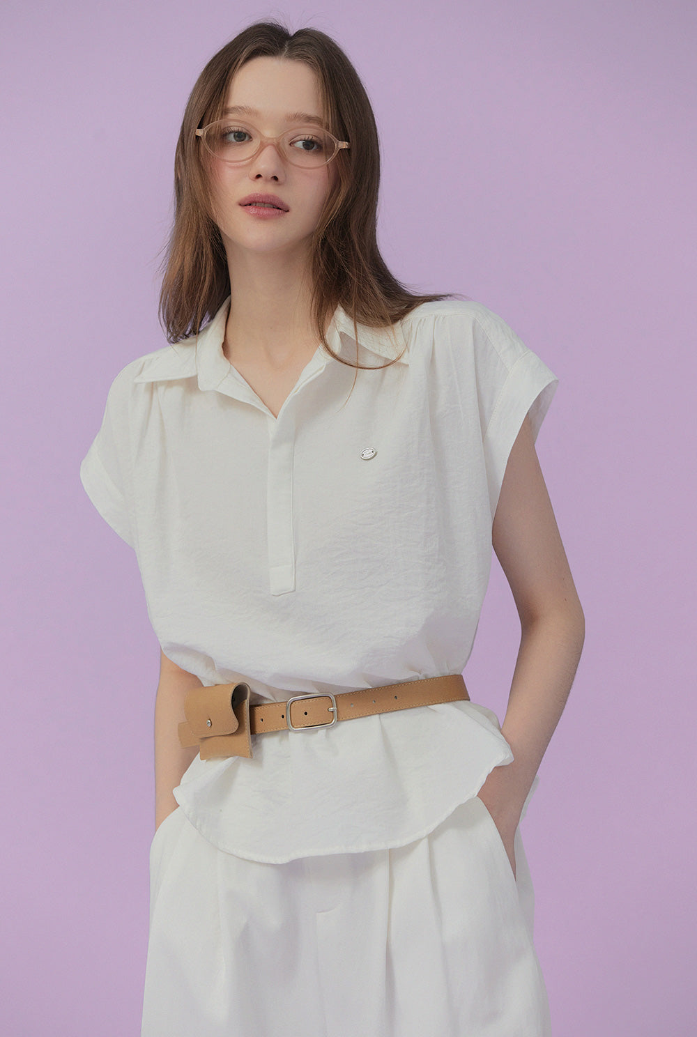 [TWEE] Unt Pin-Tuck Collar Overfit Shirt