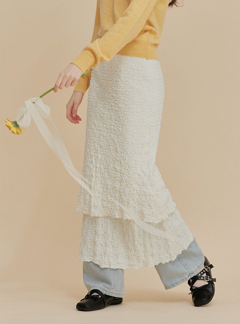 [TWEE] Neoze Layered Shirring Long Skirt
