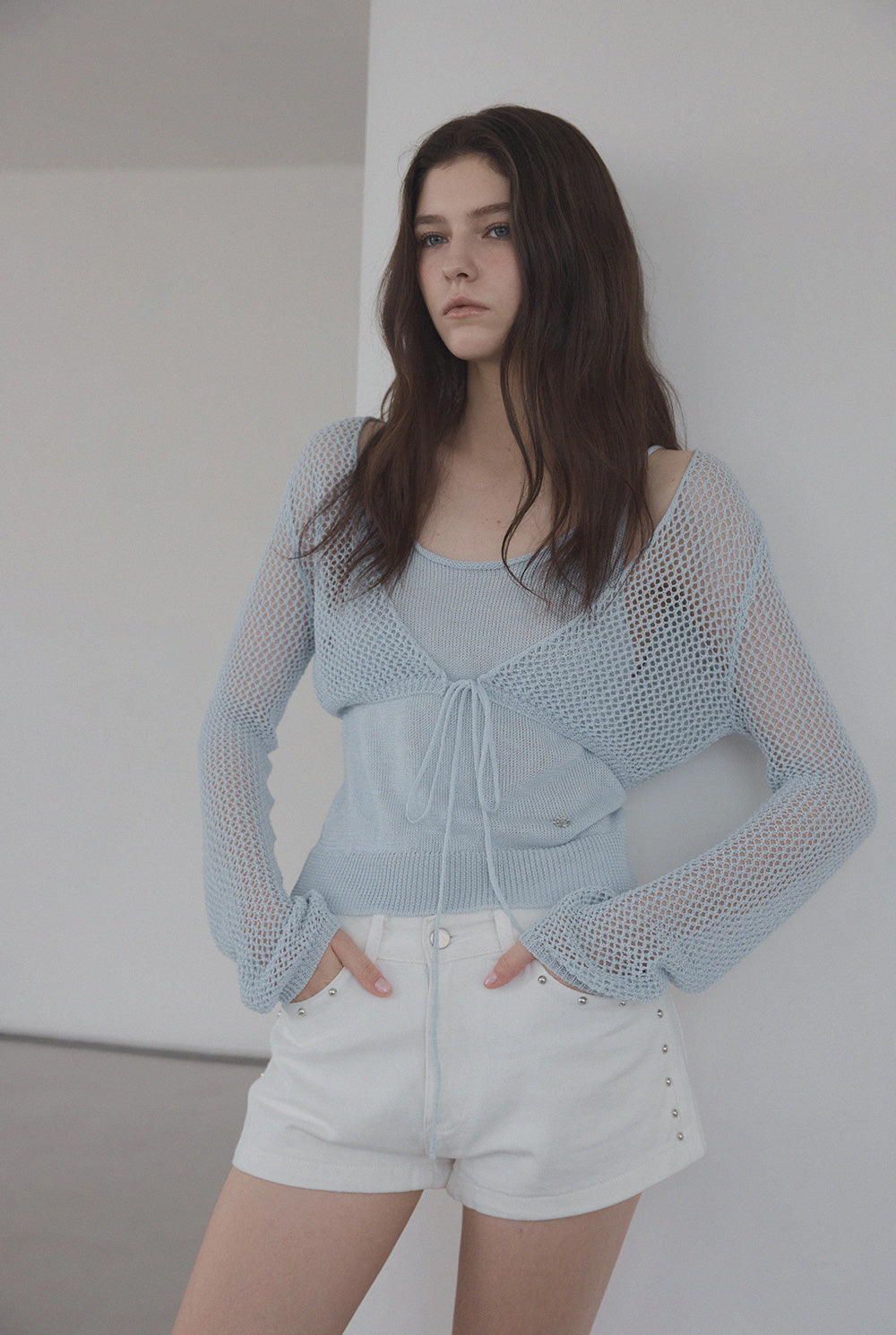 [TWEE] Louver Punching Knit Tank Cardigan Set
