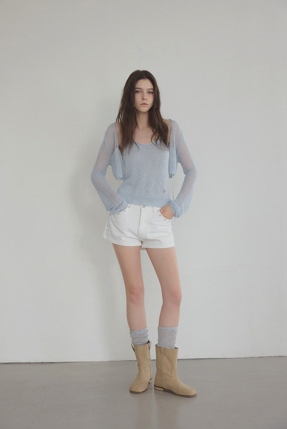 [TWEE] Louver Punching Knit Tank Cardigan Set