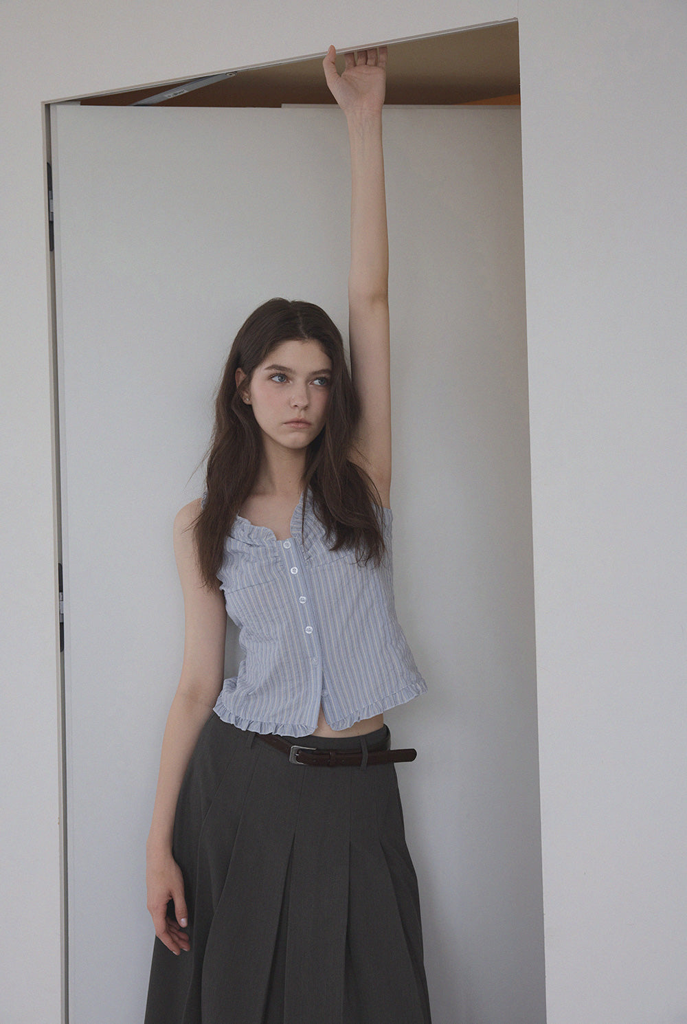 [TWEE] Luhard Frill Stripe 2-Way Blouse